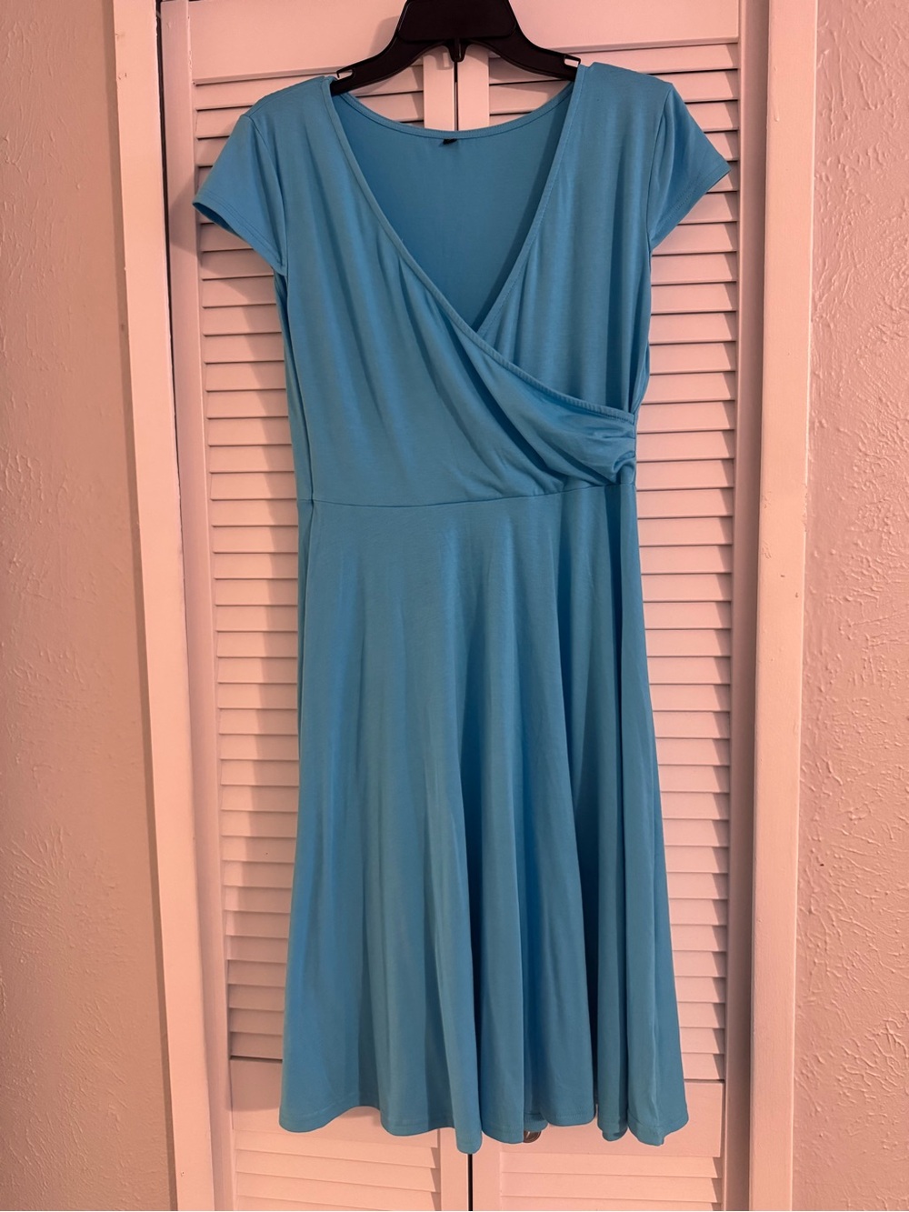 Sky Blue Surplice Wrap Fit-and-Flare Dress